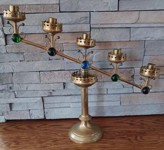Antique Brass Tilted Candelabra Candle Holder