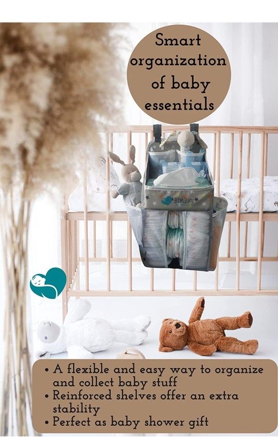 Hanging Diaper Caddy Organizer, Grey, Stacker For Crib, Nursery Storage For Changing Table, Practical And Ideal For Newborn Boy And Girl – 17’’ x 10’’