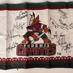 1996-97 Phoenix Coyotes Inaugural Season Multi-Signed Team Flag — Includes Jeremy Roenick & Keith Tkachuk — Kachina Logo — Original Provenance Photos