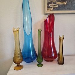 Vintage MCM Swung Glass Vases