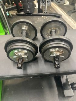 Weights, dumbells, set of 2  4 discs 5 pounds  8 discs 2.5 pounds Dumbells of 25 pound each  Cash only  Pick up in west Lancaster