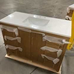 48” Brown Solid Wood Bathroom Vanity With Marble Top (V1288)