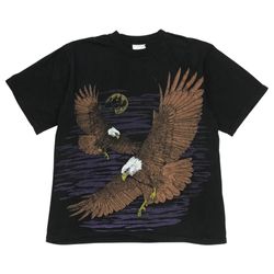 VINTAGE BALD EAGLE SHIRT MENS XL BLACK AOP ALL OVER PRINT SINGLE STITCH USA 90s