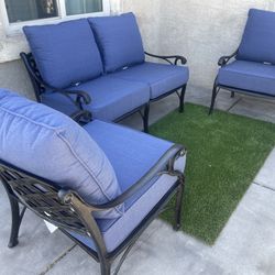 Patio,Outdoor Furniture,1 Love Seat,2 Club Chairs With Cushions.