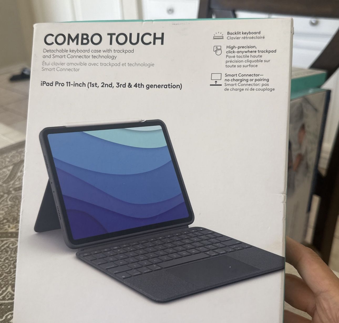 Logitech Combo Touch iPad Pro 11-inch (1st, 2nd, 3rd, 4th gen - 2018, 2020, 2021, 2022) Keyboard Case - Detachable Backlit Keyboard, Click-Anywhere Tr