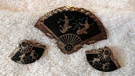 Vintage Siam Sterling "Nielloware" Brooch and Earring Set #361