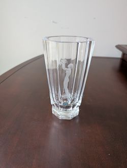 Orrefors Crystal Faceted Vase with Etched Nude Figure and Grapes