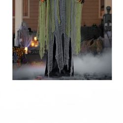 Halloween Decorations Outdoor Life Size Animatronics Ghost Pumpkin Decor, Sound-Actived Haunted House Props with Creepy Sound for Garden Yar