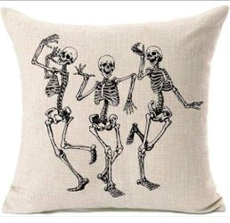Dancing Skeletons Halloween Throw Pillow Case Cover Beige Linen Blend 20x20