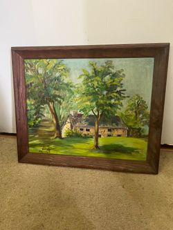 Antique 1962 Spring House woods Original painting