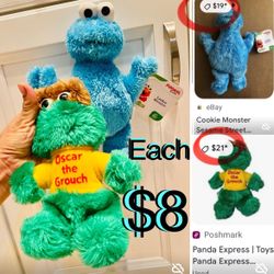 $8 Each Sesame Street Character;Vintage Oscar the Grouch and Cookie 🍪 Monster Brand new with Tag