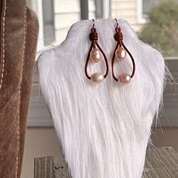 Freshwater Pearl & Leather Earrings
