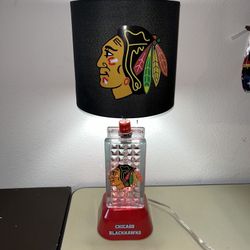 Vintage Rare NHL Chicago Blackhawks glass lamp w/ sound 22" high, collectibles with 2 red lights one inside the glass and one with the score alarm sou