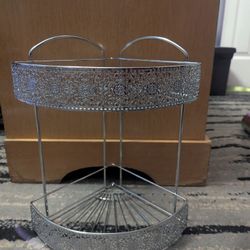 Silver Two Tiered Beautifully Designed Trays For Any Shelf Or Table, Desk, Vanity Etc.