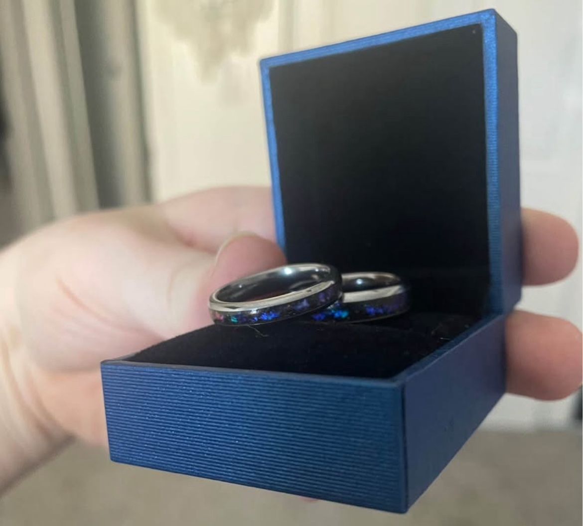 Orion Nebula Ring Set, His and Her Tungsten Wedding Band, 6mm & 4mm Silver Ring, Outer Space Couples