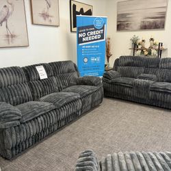 Dark Gray Corduroy Sofa & Loveseat Recliner See - Free Delivery 