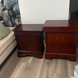 Two Brown Night Stands With Drawers