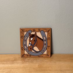 Decorative Horse Tile - Vintage 90s Earthtones Arizona Horse Tile Art
