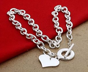 Ladies Link Heart Charm Necklace 