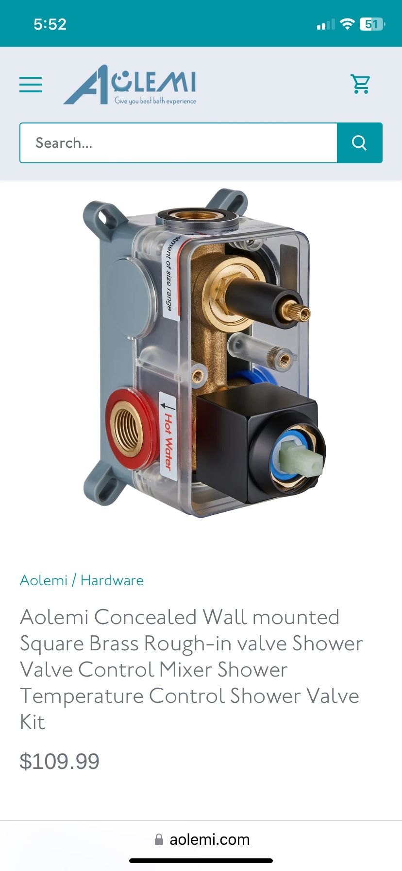 Aolemi Concealed Wall mounted Square Brass Rough-in valve Shower Valve Control Mixer Shower Temperature Control Shower Valve Kit