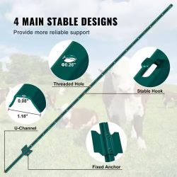 531^7 Feet Fence Post, 10 Pack U-Channel Heavy Duty Metal Fence Posts, Sturdy Steel Fence Stakes for Garden Yard, Lawn, Farms and Outdoor Wire Fencing