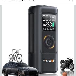 WARWOLF 160PSI Tire Inflator Portable Air Compressor, Electric Air Pump for Car Tires with Pressure Gauge, Dual Power 12V DC, LED Light, Auto Shut-Off