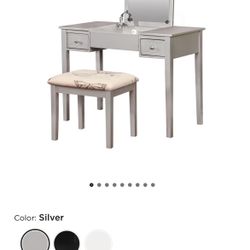 Linon Silver Butterfly Vanity and Stool