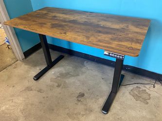 Rustic Top Electric Standing Desk with Memory Function and Black Base