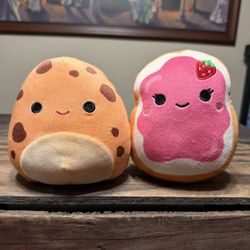 Squishmallows Kellytoy 5-Inch Jam Toasted Bread And Neeona the Chocolate Chip Cookie Plush