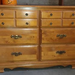 Mid-Century Modern Solid Hard Rock Maple Double Dresser with Mirror