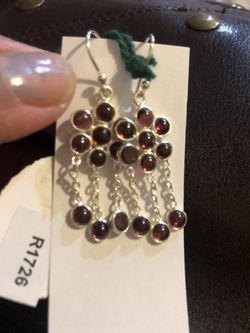 925 sterling silver Garnet dangle earrings