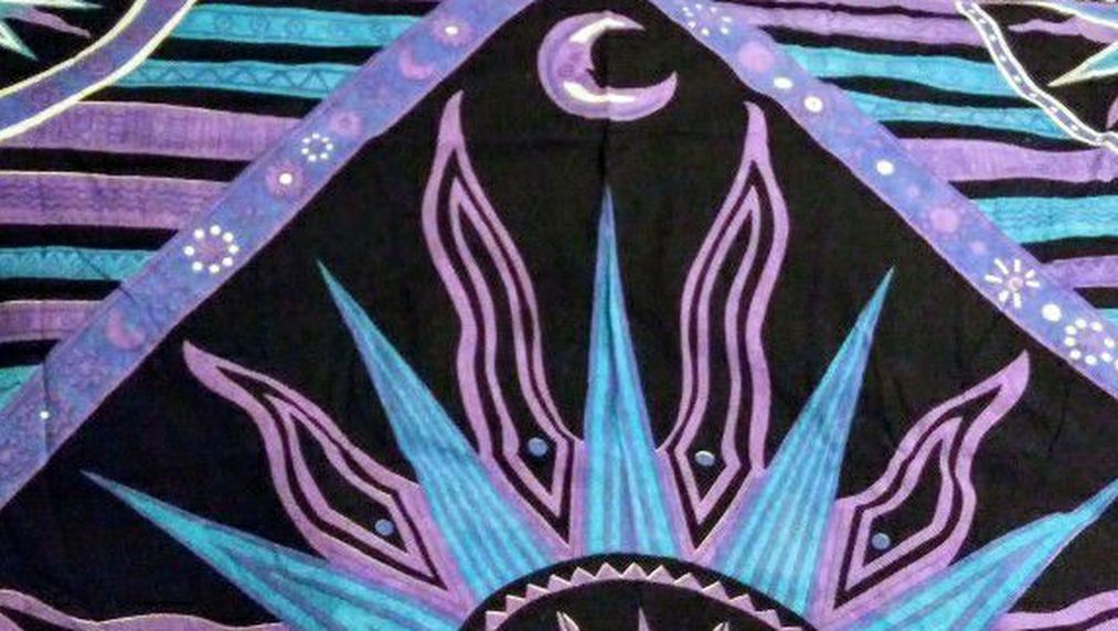 Blue Purple Moon Sun Stars Planets Tapestry Huge 7' by 8'