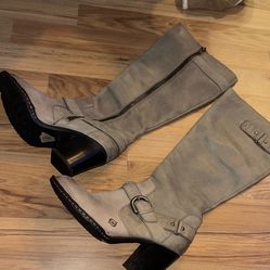 Born Gray Over-the-Knee Riding Boots with Buckle Detail