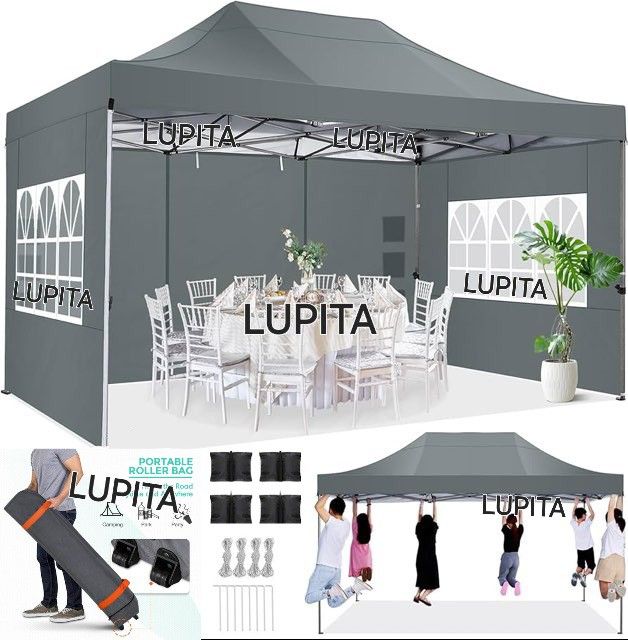 10x15 HEAVY DUTY Pop up Canopy Gazebo, Easy up Canopy with Removable Sidewalls, High Stability, All Weather Sunshade Waterproof Outdoor Canopy Shelte