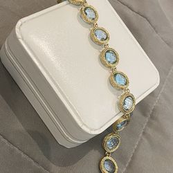 14K MILOR ITALY AQUAMARINE BRACELET  
