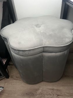 Grey Flower Shaped Velvet Ottoman