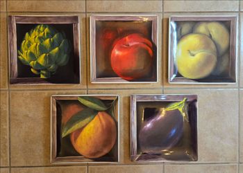 Set of 5 vintage Jay Mercado square ceramic plates, 11.5.  Certified International