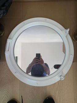 24" White Metal Porthole Mirror – Nautical Beach Coastal Wall Decor – New