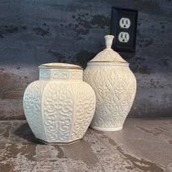Vintage Lenox Ivory Porcelain Lidded Jars -Pair Priced To Sell