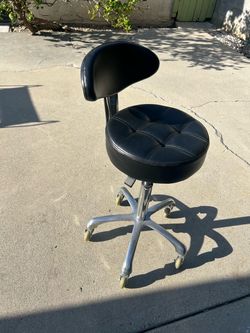 Black Leather Rolling Stool with Back Rest