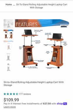 Rolling laptop cart with storage