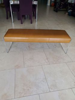 Tan leather lucite legs bench 53 by 16 some scratches as shown