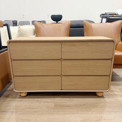 48" Modern Wooden Dresser Chest of Drawers, Curved Profile Design, Closet Clothes Storage Organizer for Kids Bedroom, Living Room, Nursery, Natural Co