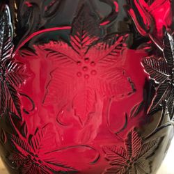 Beautiful Princess House Ruby Red FANTASIA Poinsettias Large Candle Holder/Vase