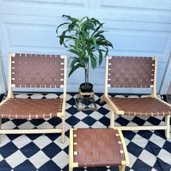Mid century Brown Faux Leather Accent Chairs Set