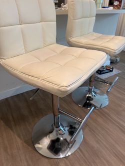White Faux Leather Adjustable Bar Stools – Set of 3
