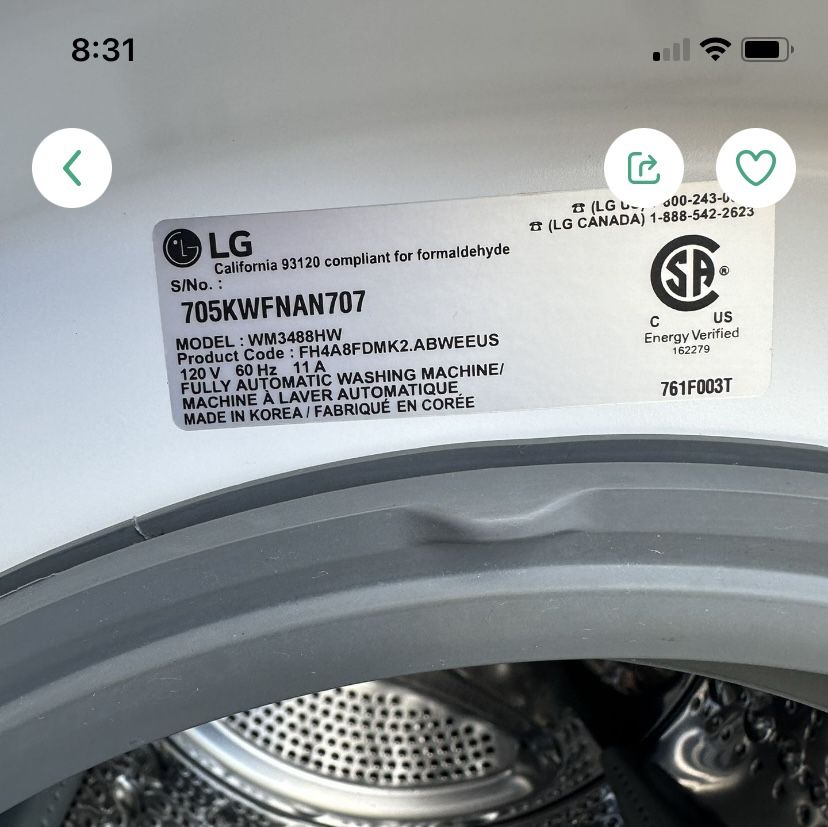 LG Washer And Dryer 2 In 1 Combo Working Good
