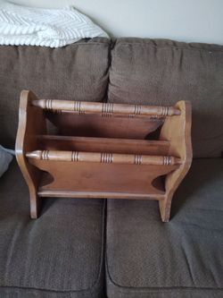 Vintage Heavy MCM, Solid Wood Carved Spindle Magazine Rack Large Farmhouse Rustic, only $ 45.00 Dollar's