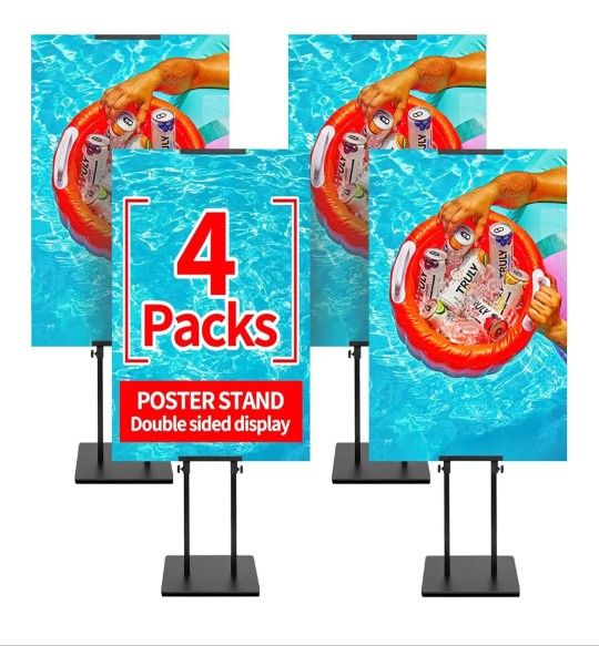 4-Pack Poster Stand - Heavy Duty, Double-Sided, Adjustable Height Up to 80 inches, Outdoor Banner Stand - Black