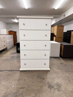 Tall White 5 Drawer Dresser Chest